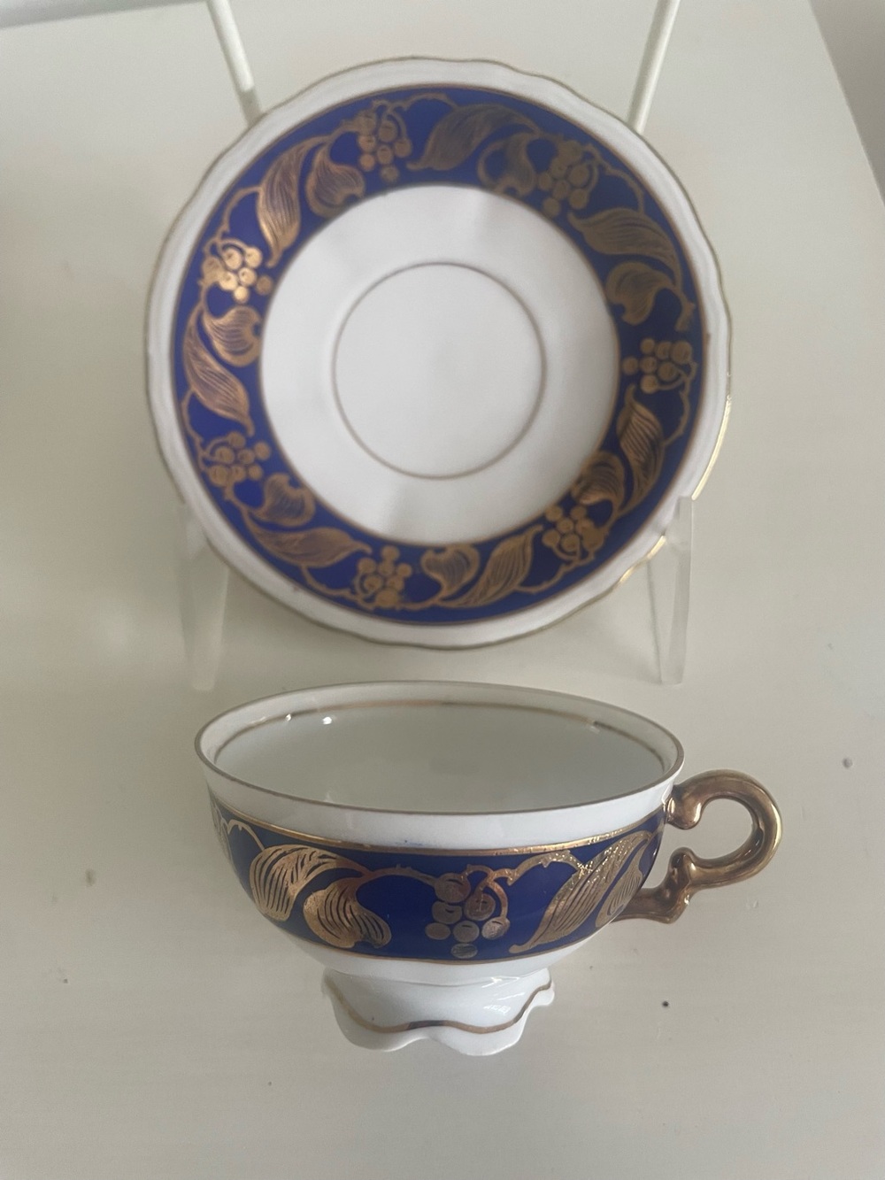 Mitterteich Bavaria Demitasse Cup &Saucer Cobalt Blue Gold US Zone Germany 1950